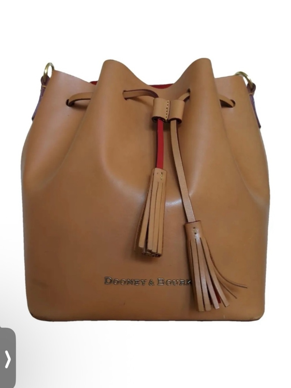 Dooney & Bourke Brown Serena Tan Leather Tassel Drawstring Bucket Bag Red